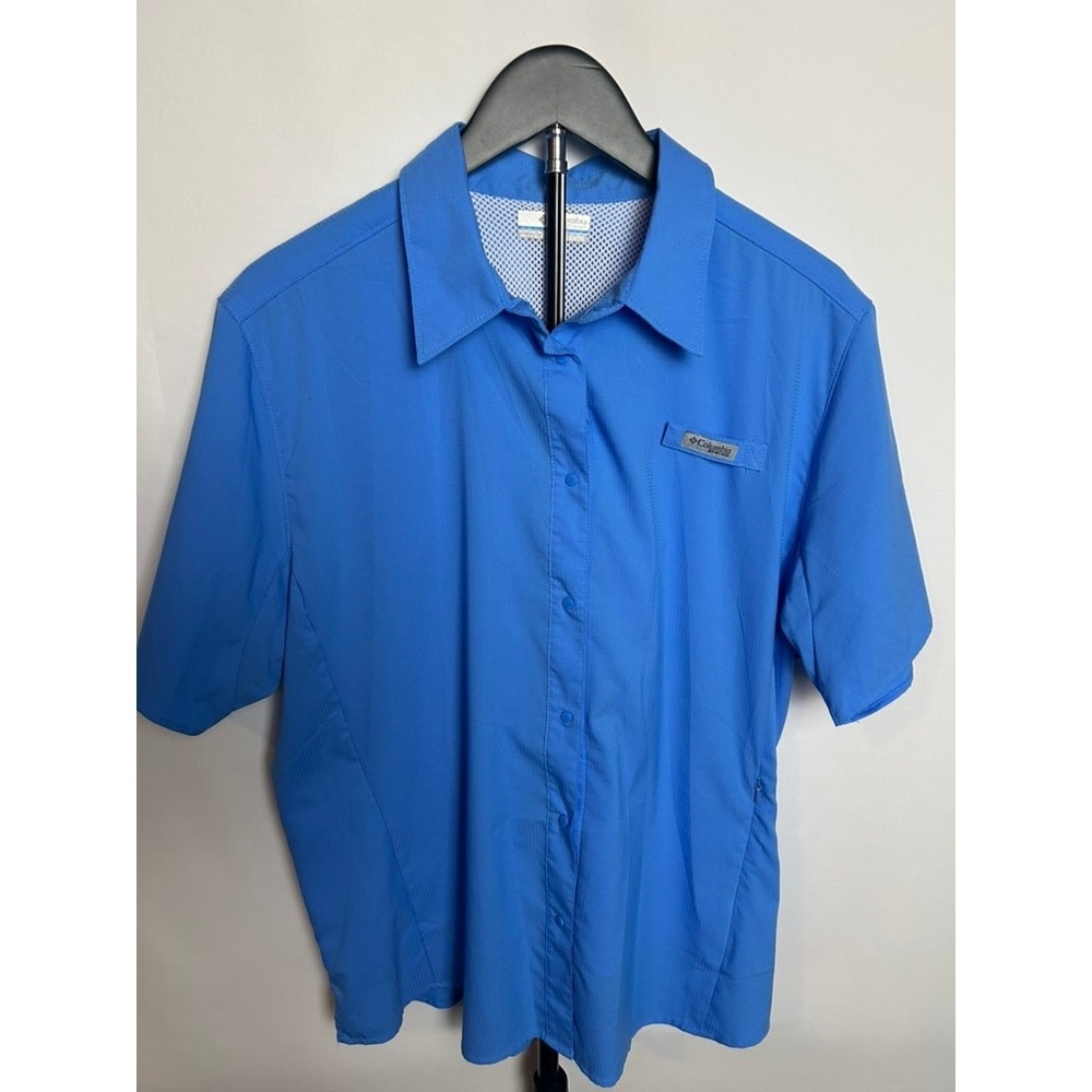 Columbia Men PFG Tamiami II Fishing Shirt Blue Short Sleeve XL Boat Vacation